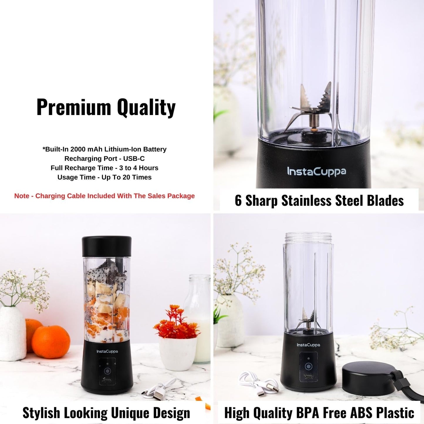 InstaCuppa Portable Blender (FREE 1 YEAR WARRANTY INCLUDED)